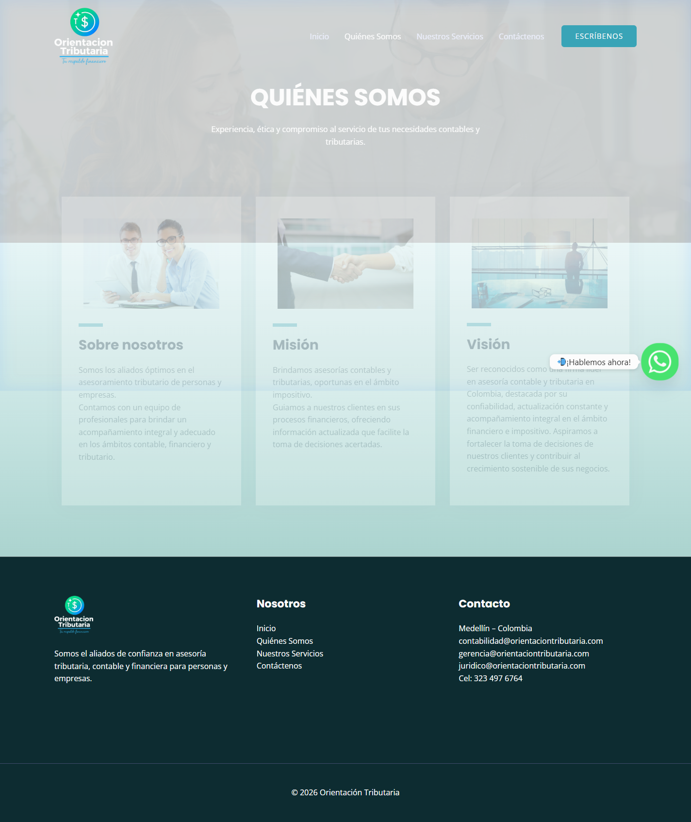 Página Quiénes Somos — Sobre nosotros, Misión y Visión