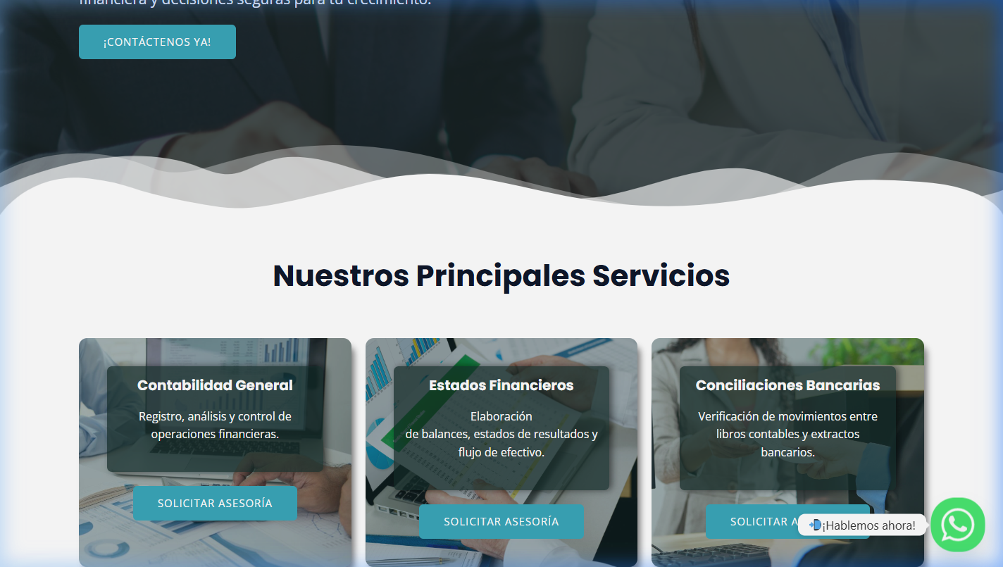 Sección Nuestros Principales Servicios — Contabilidad, Estados Financieros, Conciliaciones